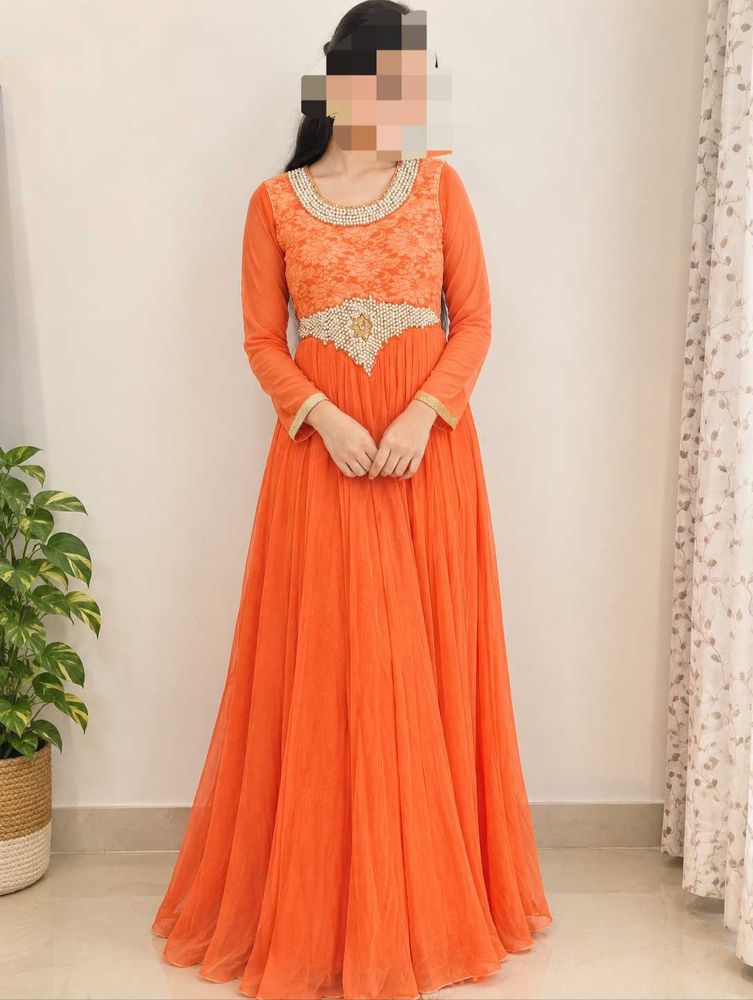 Elegant Orange Ethnic Gown