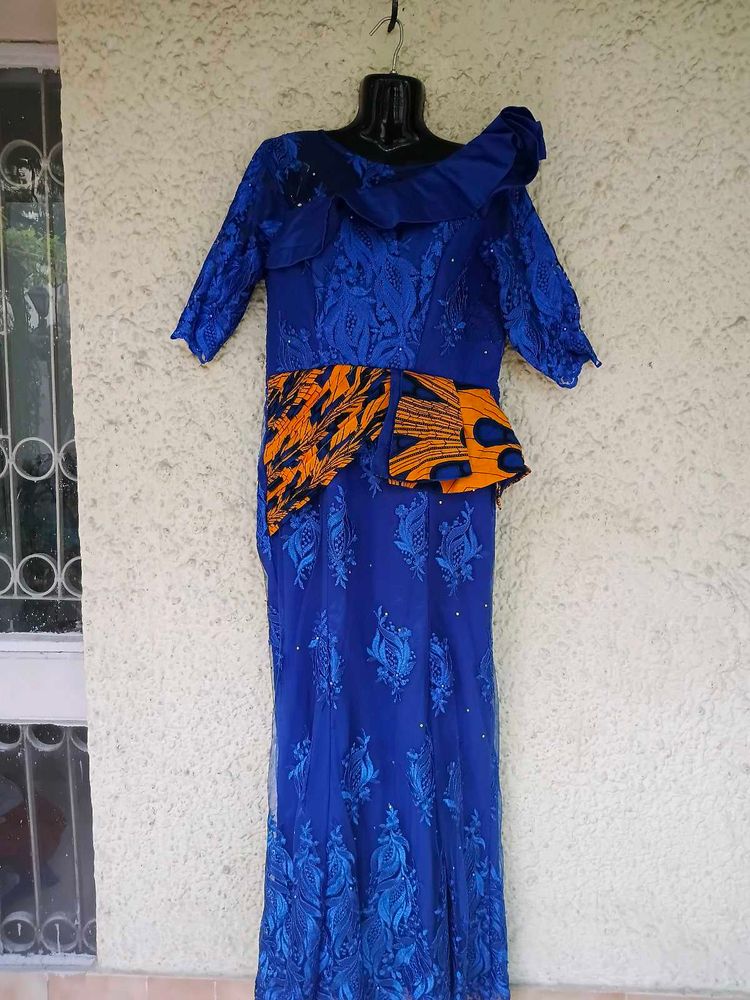 Blue African Peplum Style Gown