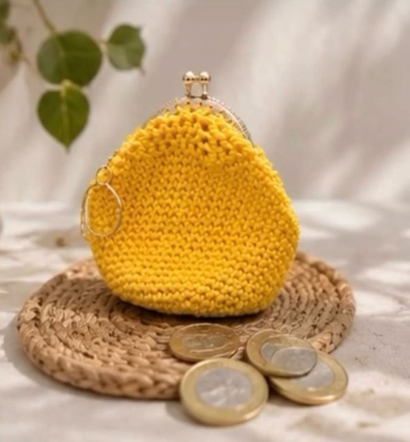 Handmade Yellow chrochet coin clutch
