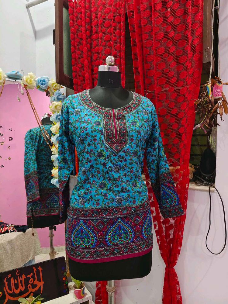 Beautiful Teal Blue Printed Kurta