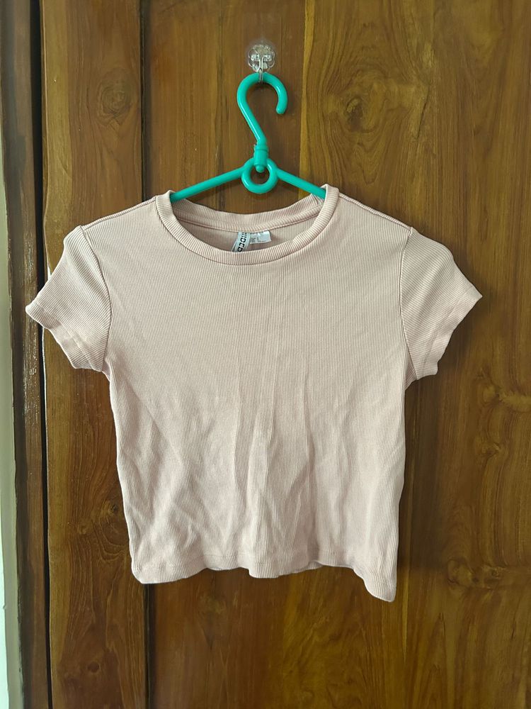H&amp;M Pink Ribbed Crop Top
