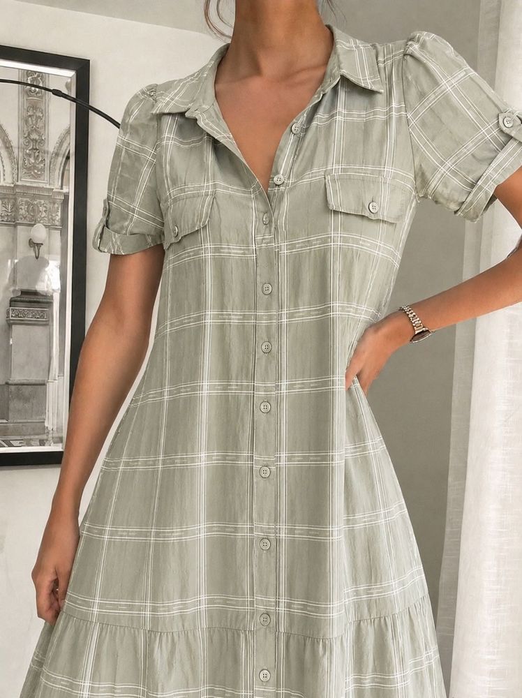 Plaid Button-Down Midi Dress