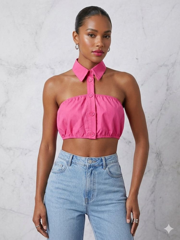 Hot Pink Button-Up Crop Top