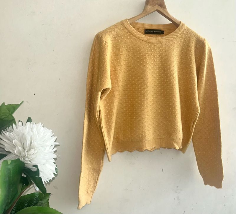 Global Republic Mustard Knit Cropped Sweater (M)