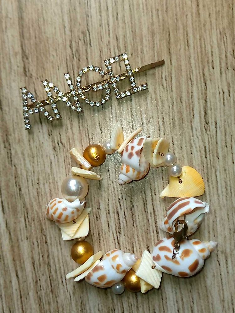 Seashell Bracelet &amp; Angel Hair Clip