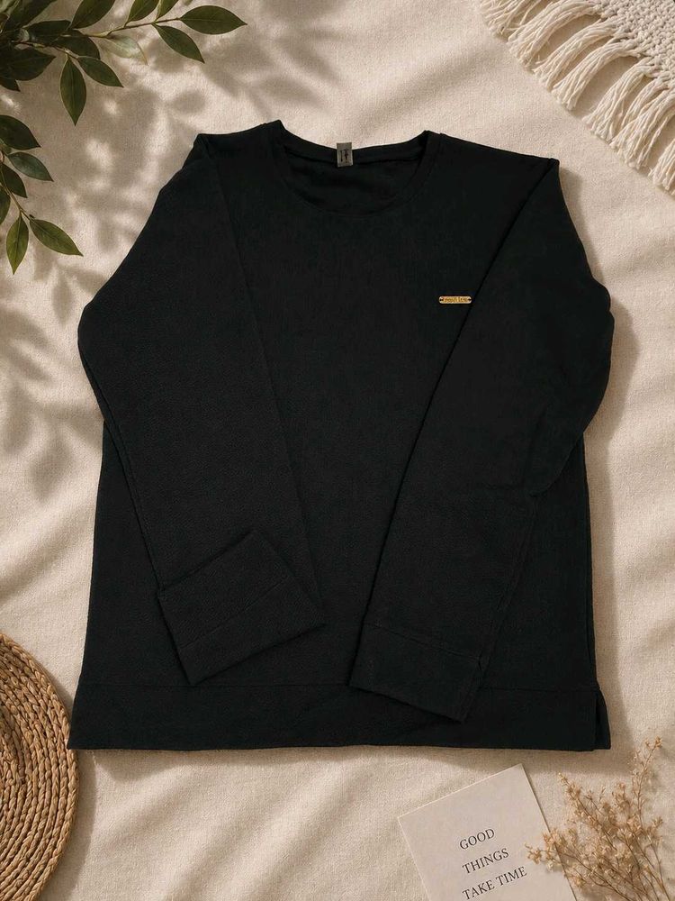 Women's Black Full Sleeve Textured Top