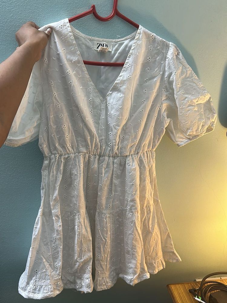 Zara White Eyelet Dress