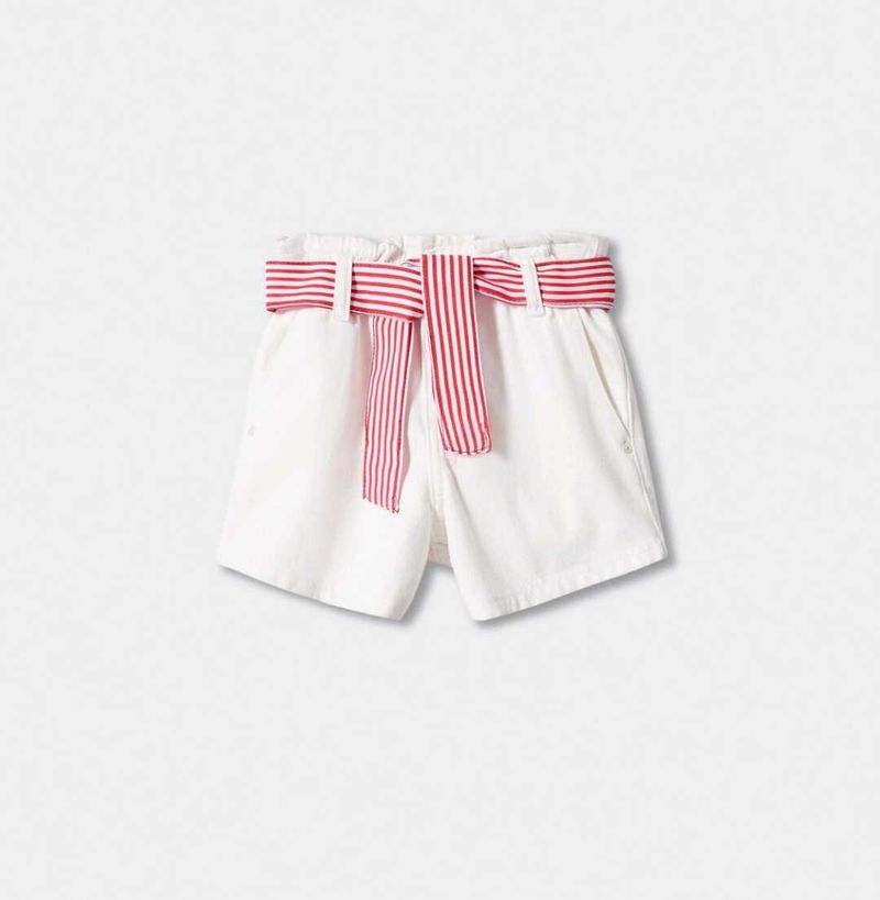 White Shorts with Red Striped Belt   LR-36
