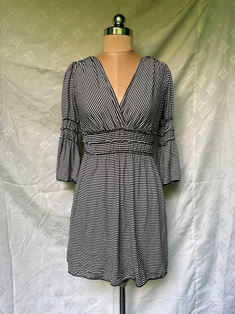 Striped V-Neck Mini Dress