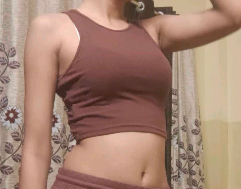 Brown Cropped Ribbed Tank Top