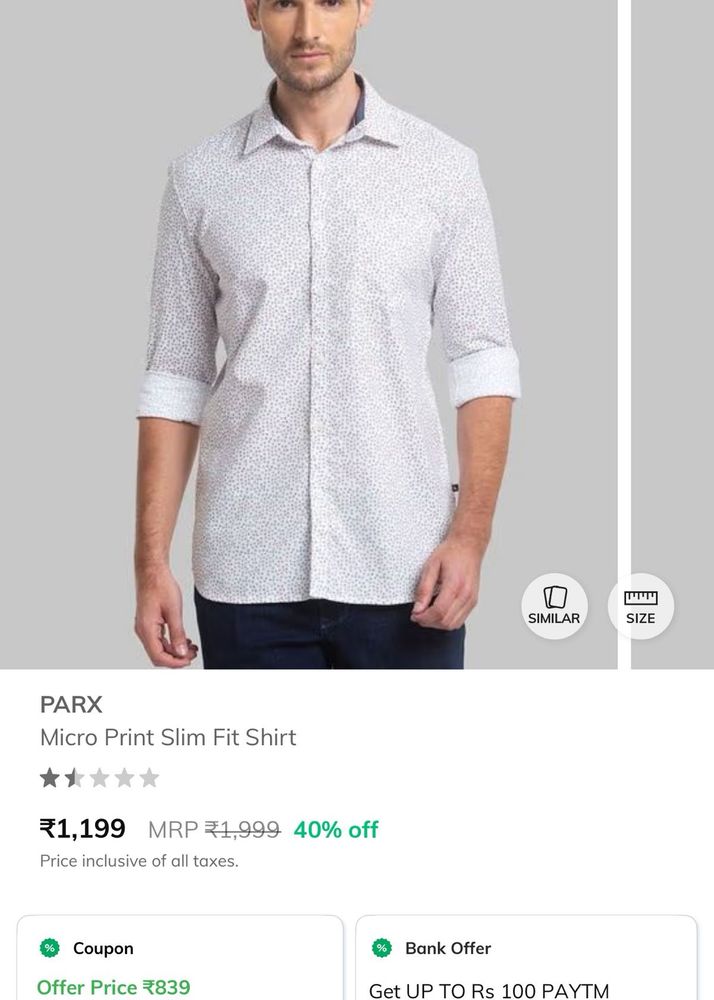 Parx Micro Print Slim Fit Shirt White Grey