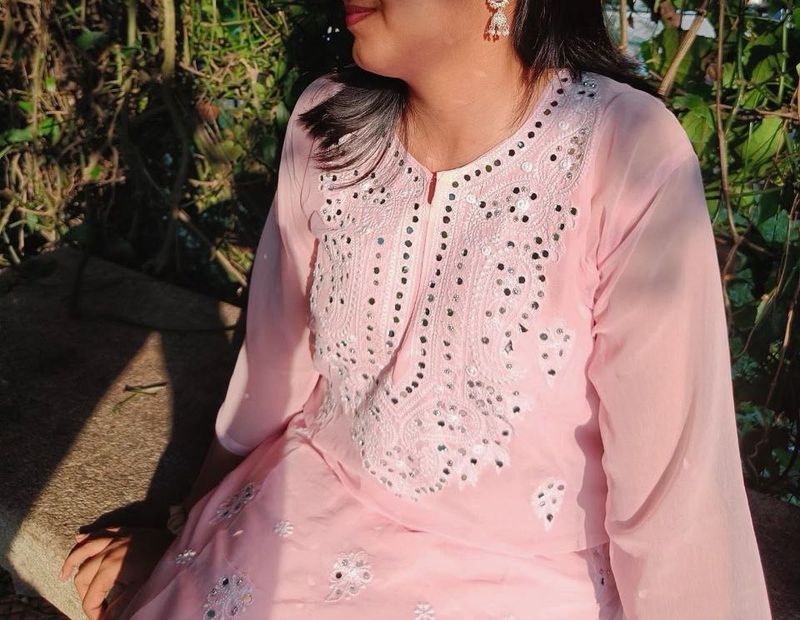 Pink Embroidered Kurta with inner