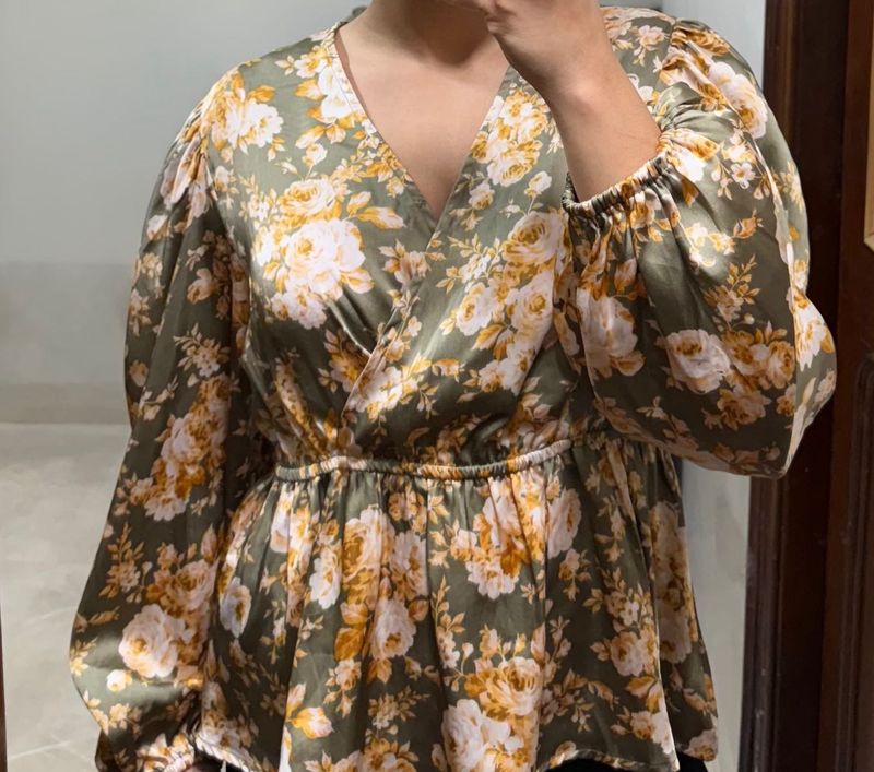 Floral Wrap Peplum Top
