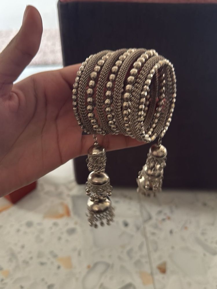 Oxidized Silver Bangles with Tassels
