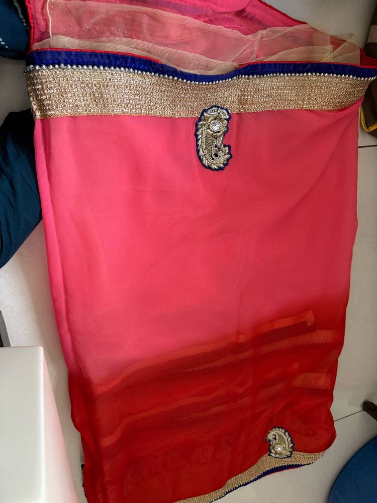 Beautiful Pink Red Ombre Saree