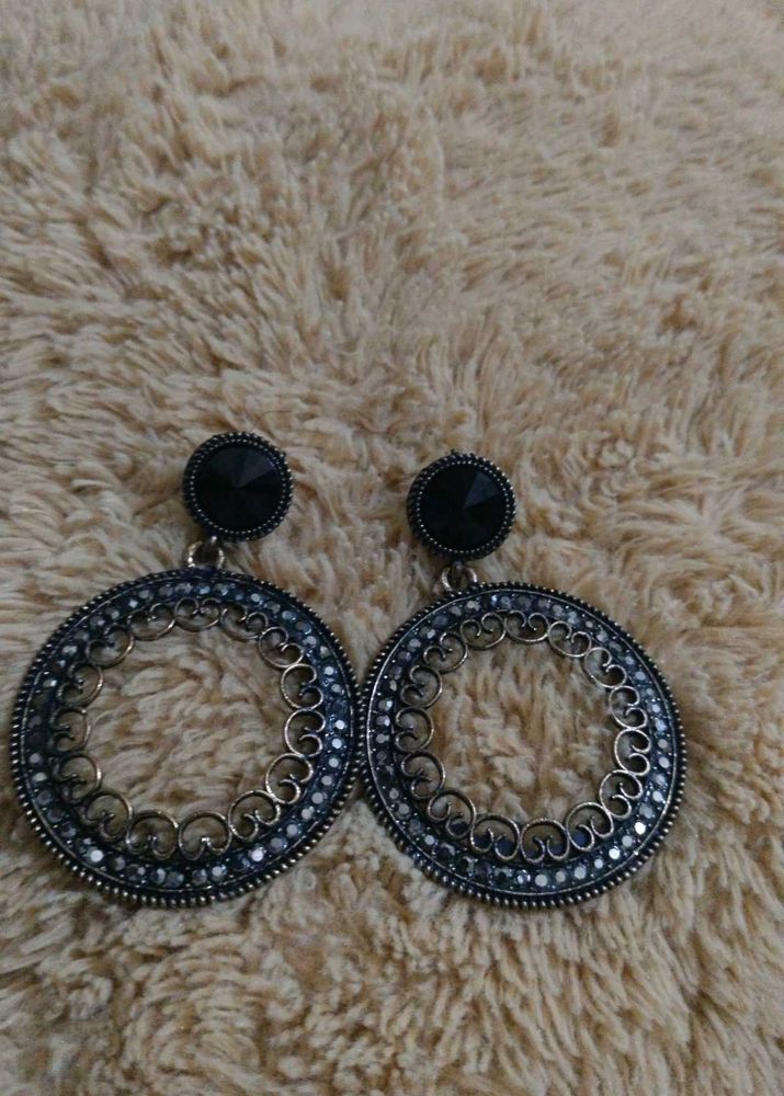 Elegant Oxidized Black Circle Drop Earrings