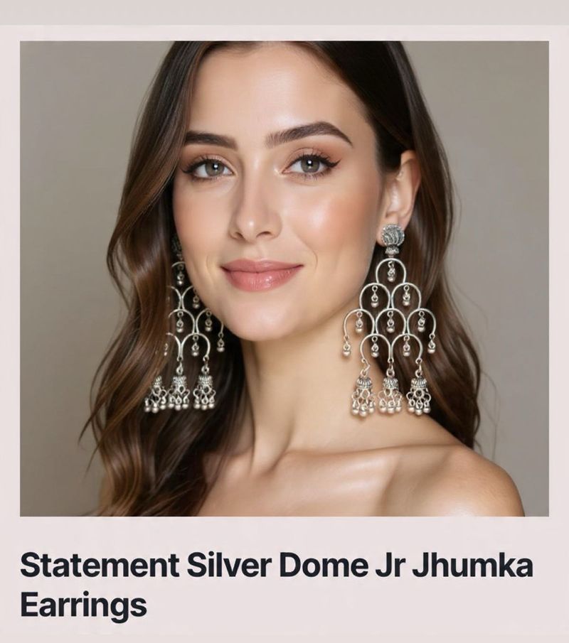 Silver Dome Jr Jhumka Statement Earrings
