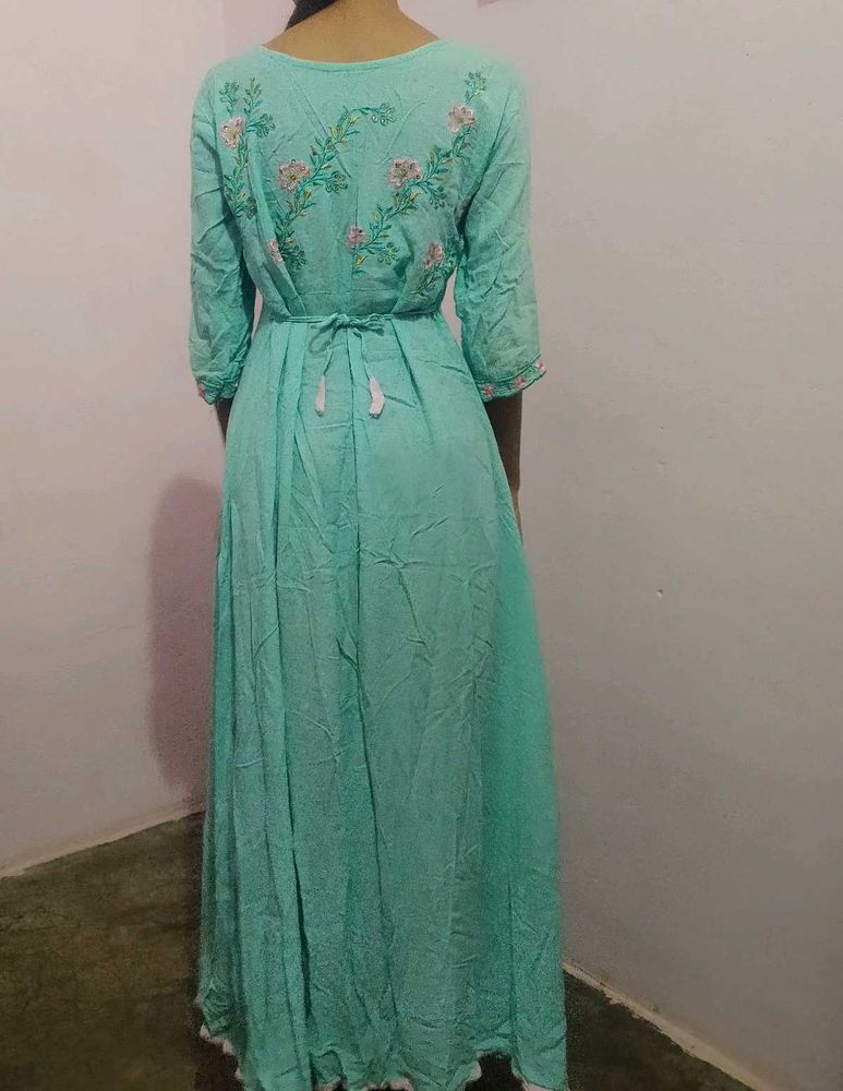 Embroidered Mint Green Maxi Dress