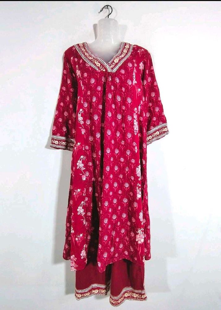 BIBA Red Floral Kurta Set