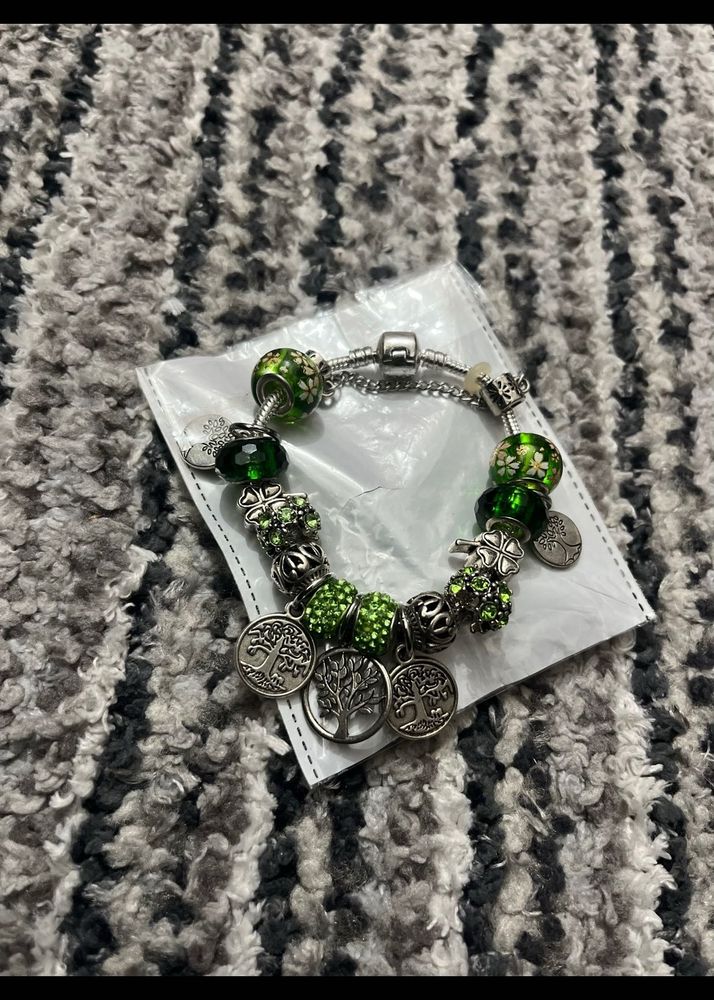 Charming Green Beaded Charm Bracelet