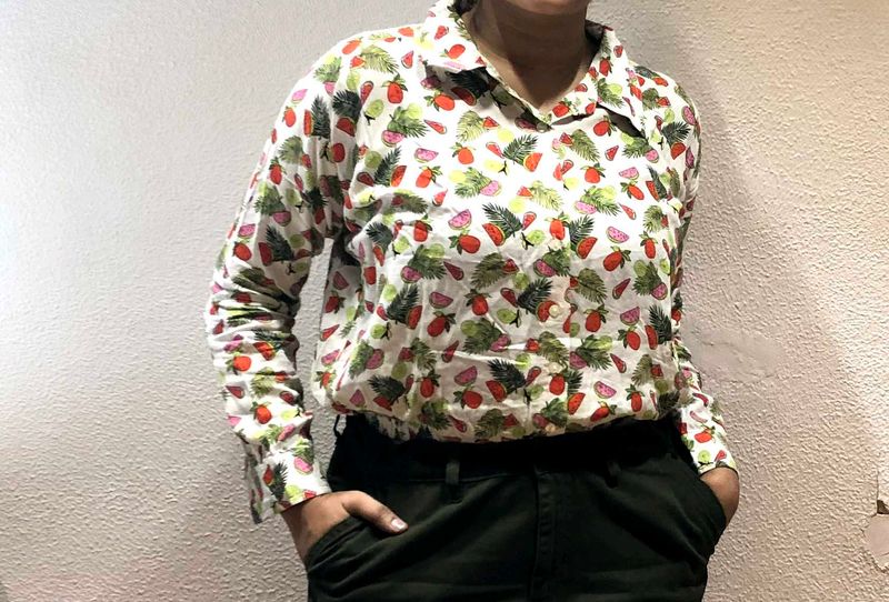 Cute Fruit Print Button-Up Shirt