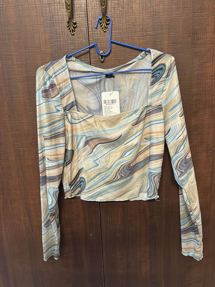 Stylish Marble Print Long Sleeve Top