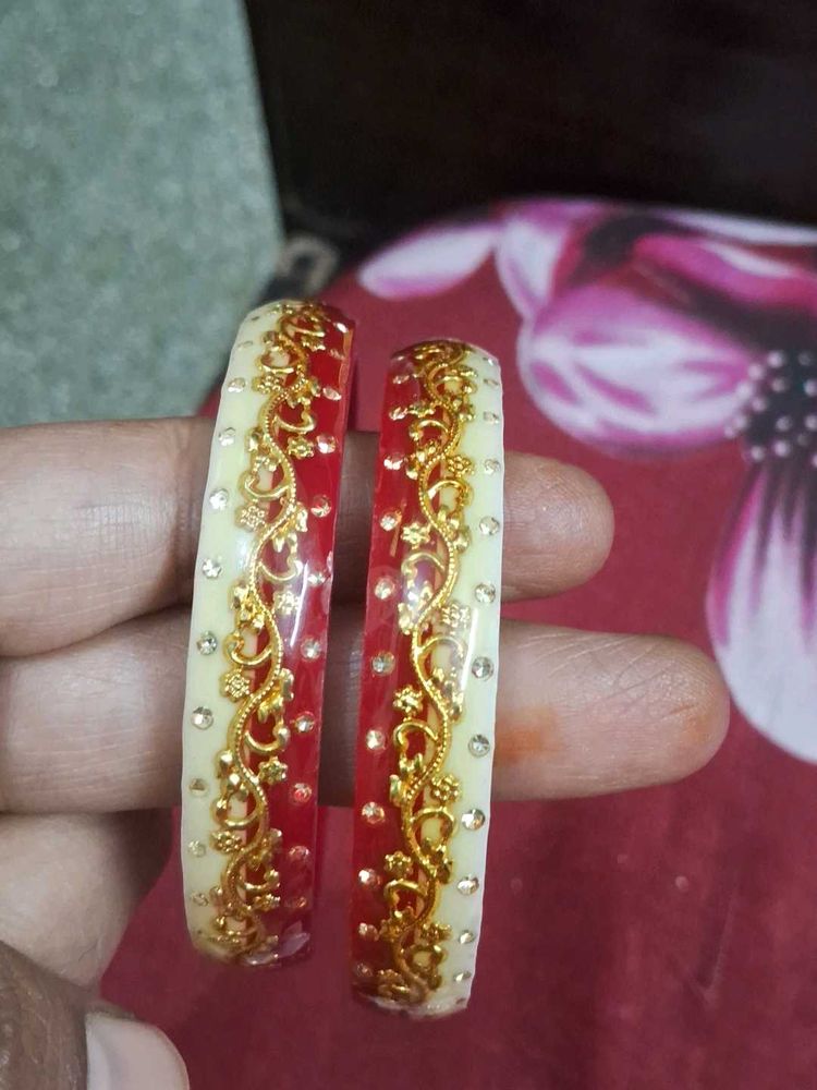 Red &amp; Gold Bangles (Set of 2)