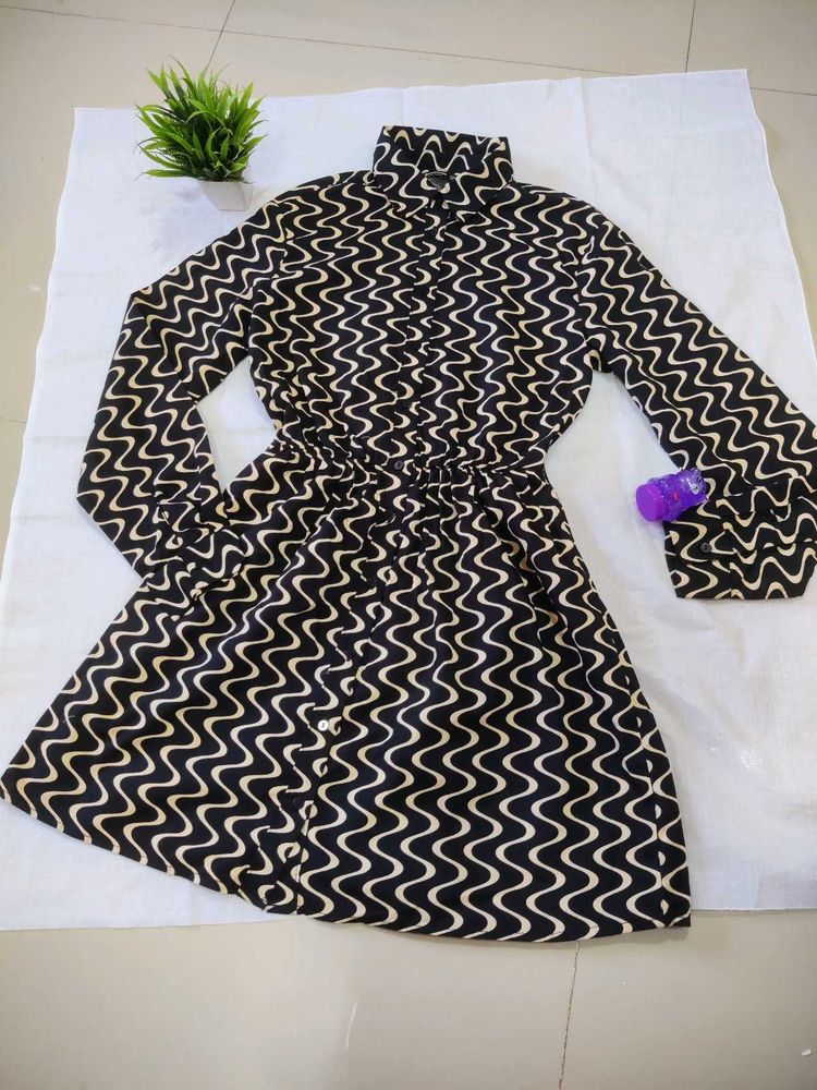 Stylish Printed Button-Up Mini Dress