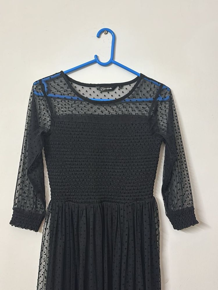 Chic Black Polka Dot Mesh Dress