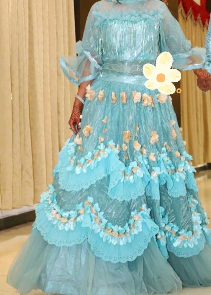 Stunning Blue Tiered Flower crop top
