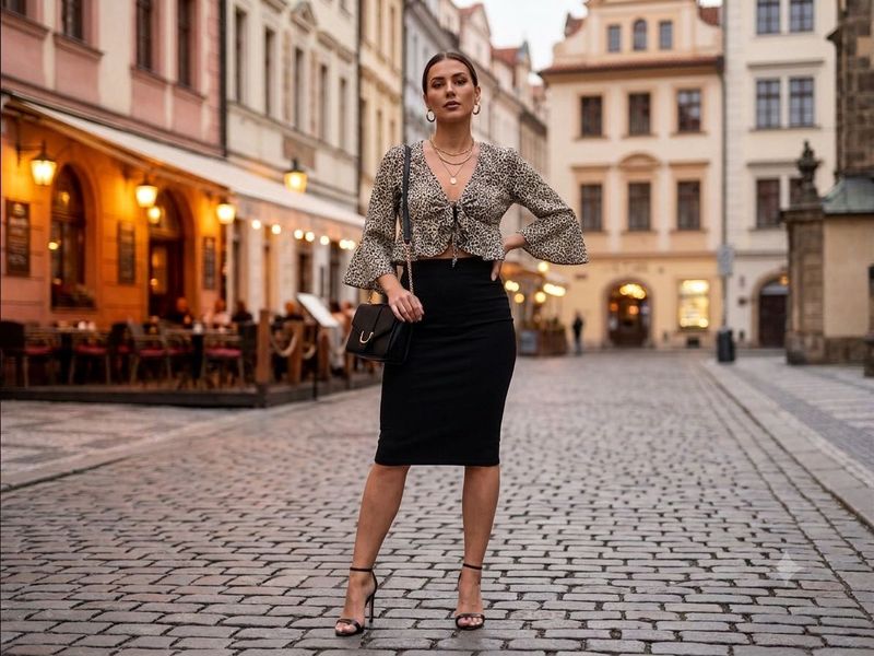 Leopard Print Tie-Front Bell Sleeve Top