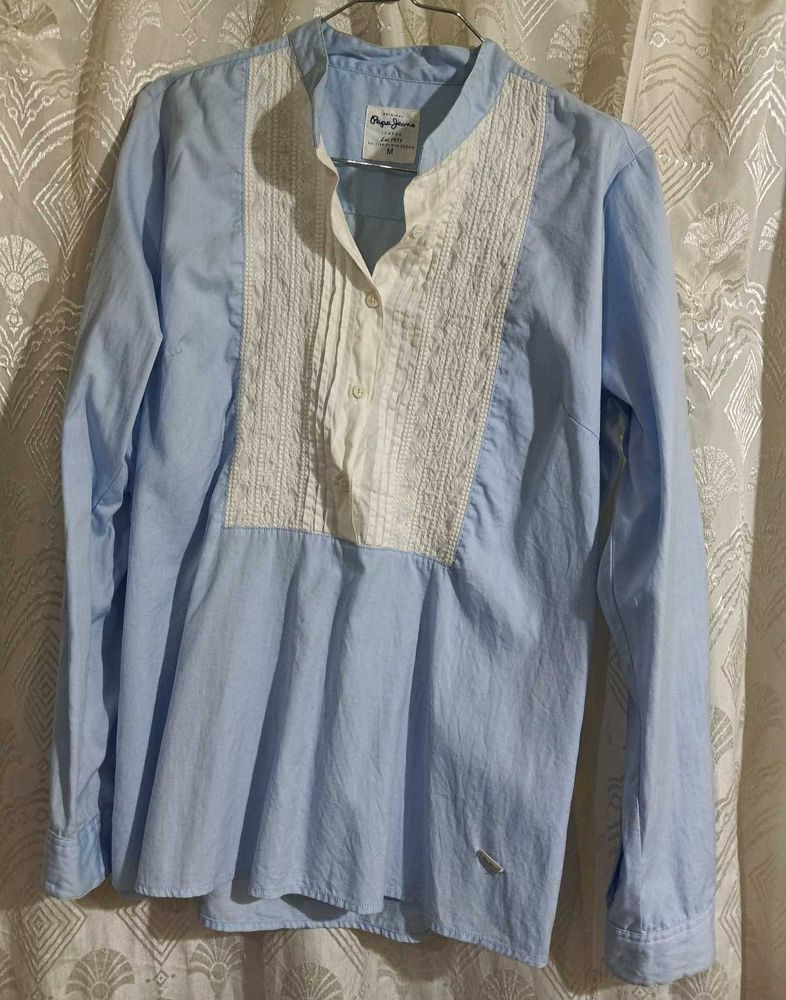 Pepe Jeans Light Blue &amp; White Blouse