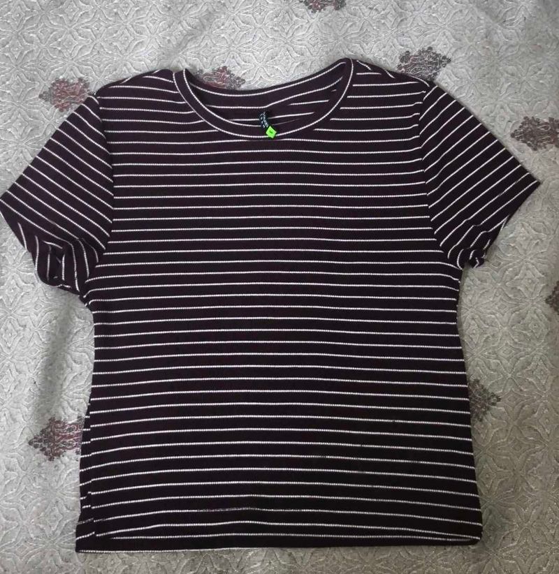 🤎 Brown Striped Fitted Crop Top
