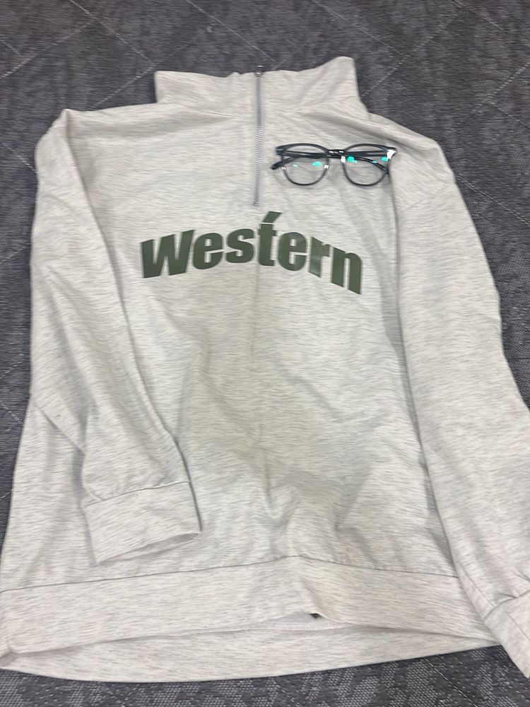 Light Grey "Western" Quarter Zip Sweatshirt