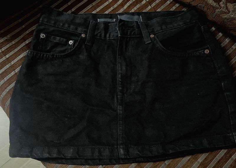 Mango Black Rustic Denim Mini Skirt