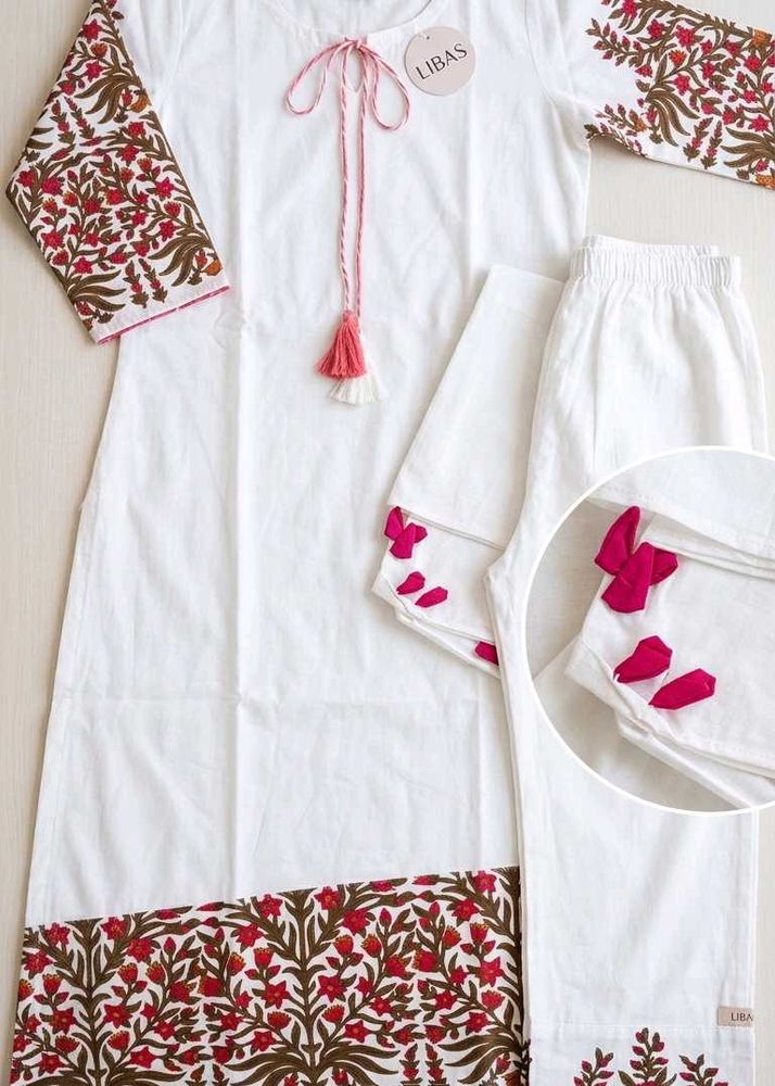 Elegant White Kurta Set with Floral Print
