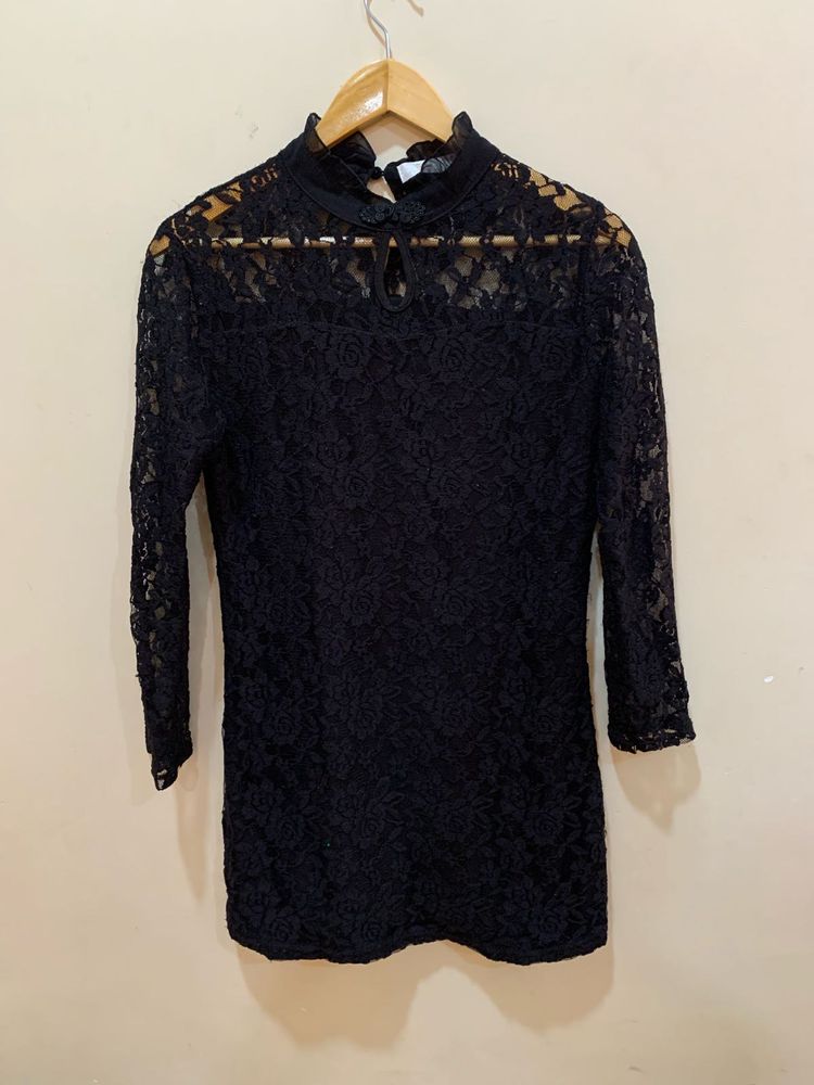 Black Lace High Neck Top