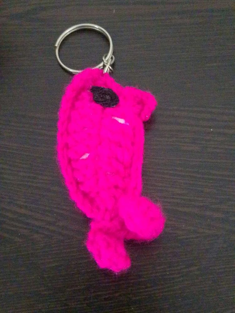 Crocheted Pink Fish Keychain