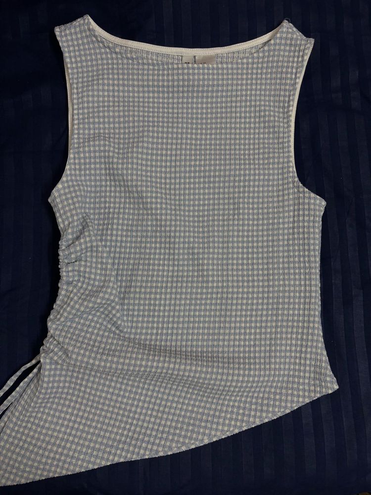 Gingham Check Sleeveless Ruched Top
