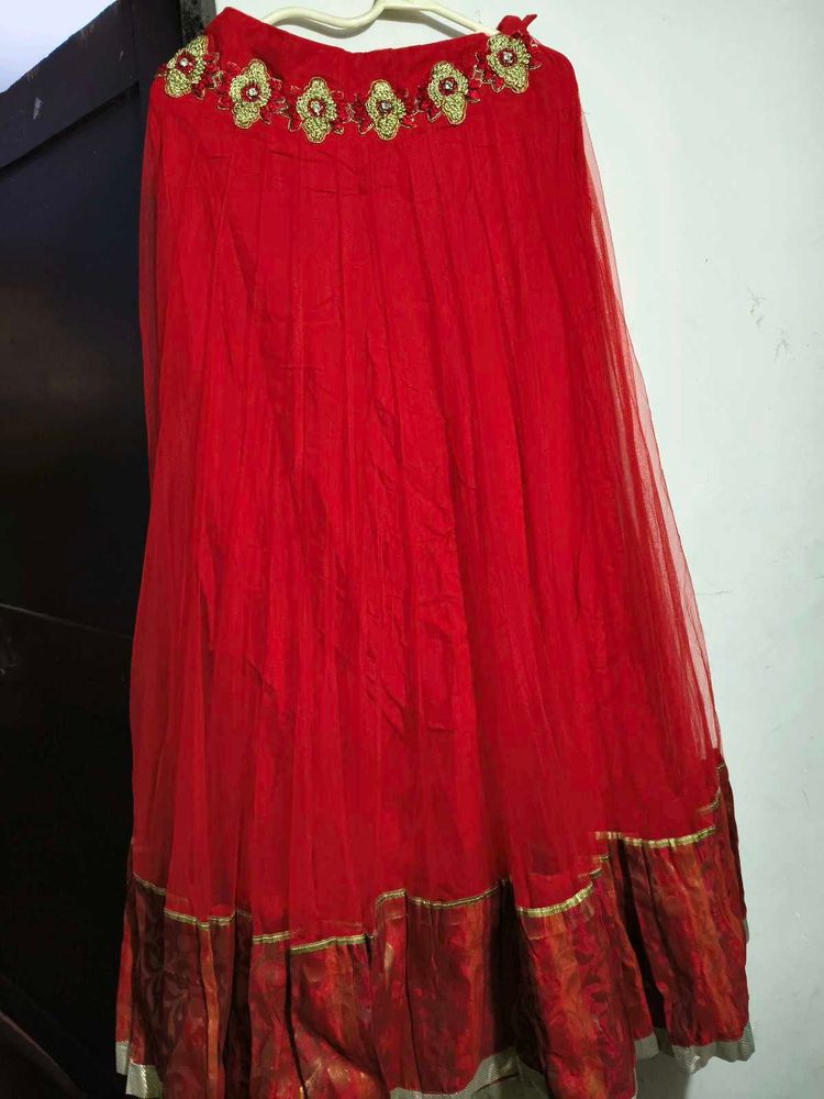 Zari Embroidery Deep Red Ethnic Skirt