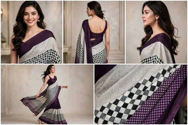 Elegant Purple &amp; Grey Saree