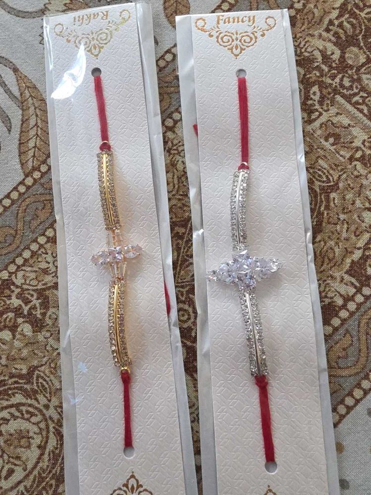 Elegant Rakhi with Crystals. silver and golden 50