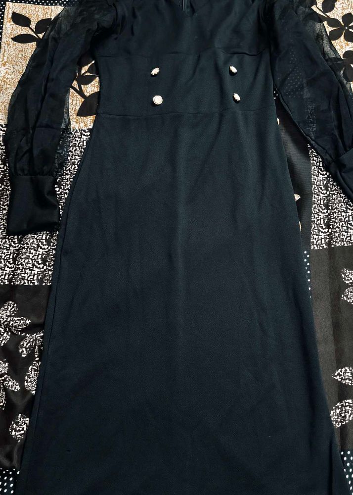 Elegant Black Sheer Sleeve Dress
