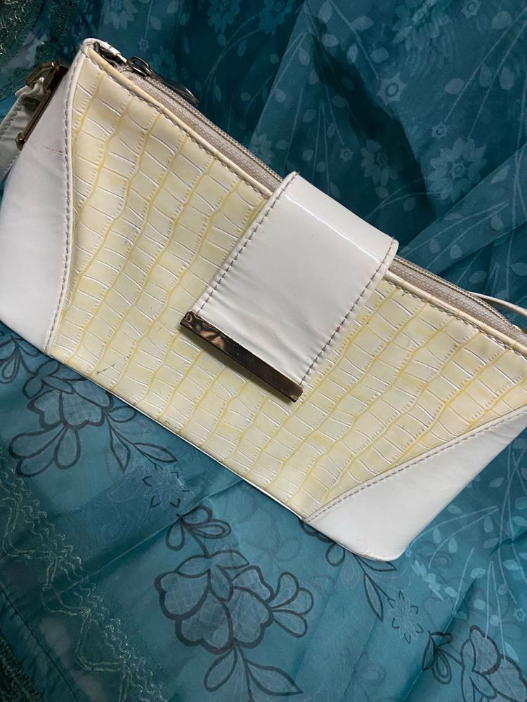 Chic Cream &amp; White Clutch Bag