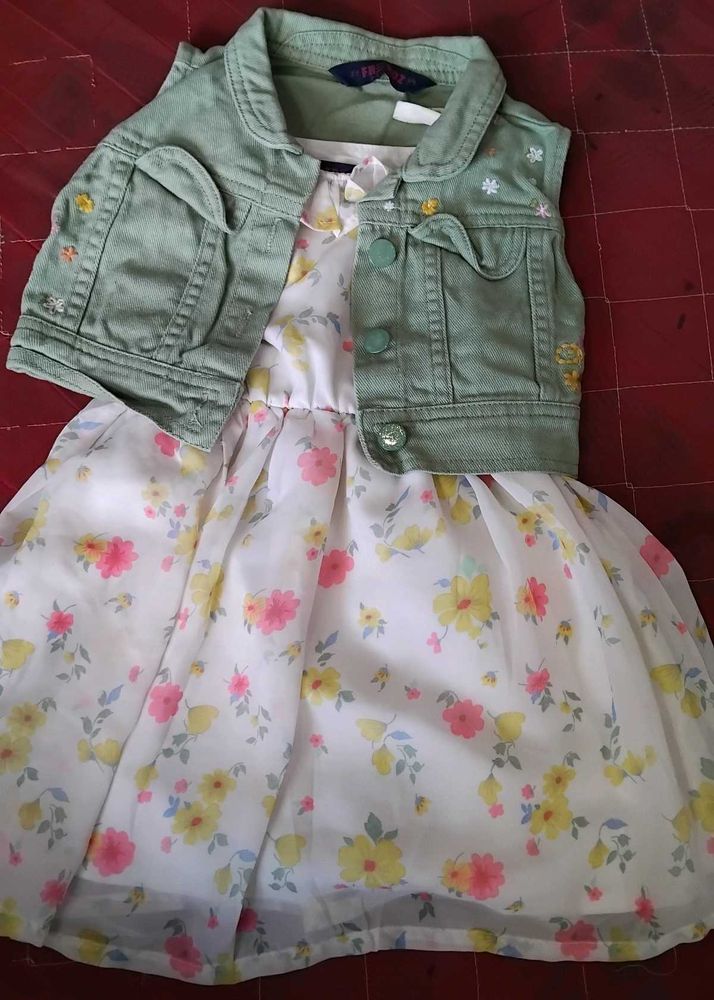 Floral Dress with Denim Vest for kids girl