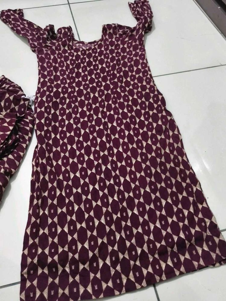 Stylish Maroon Geometric Print Kurta Set