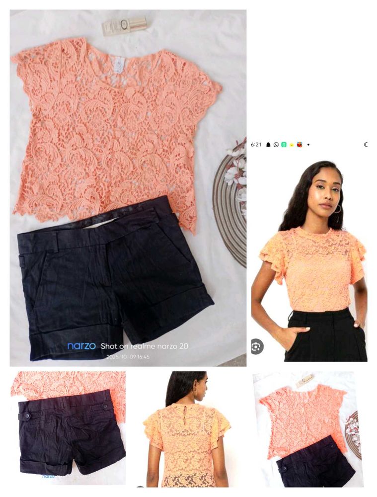 Peach Lace Top &amp; Shorts Set