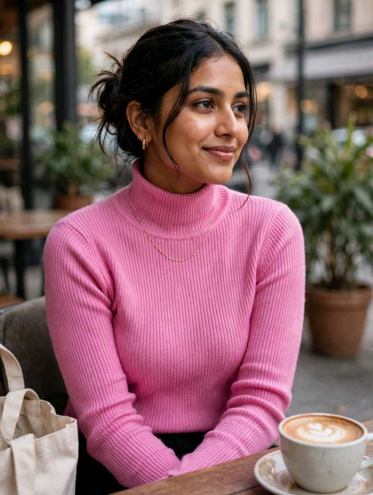 Cozy Pink Ribbed Turtleneck Sweater