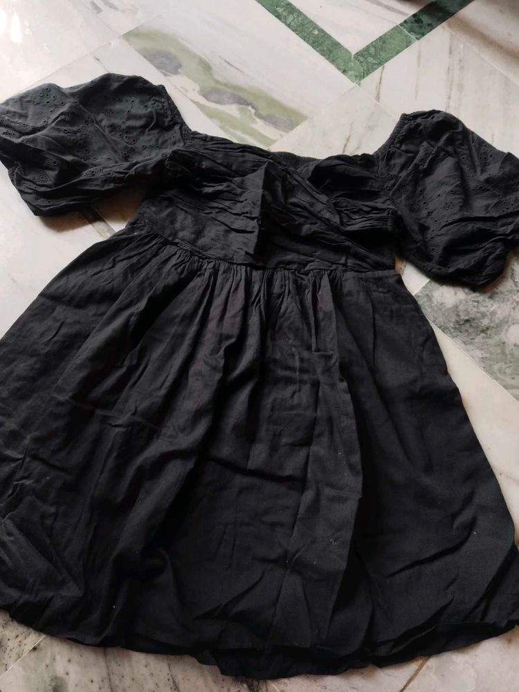 Black Puff Sleeve Mini Dress