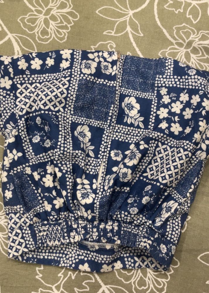 Blue &amp; White Floral Patchwork Blouse